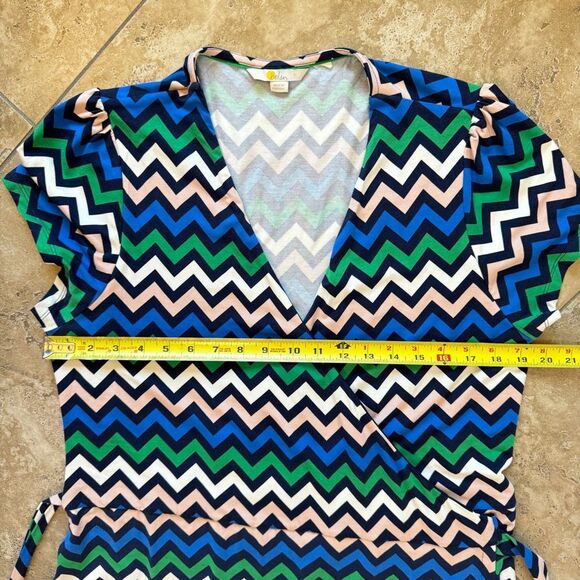 Boden Summer Wrap Dress Womens Size 12 Multicolor Chevron Print Stretch Jersey - Picture 10 of 11